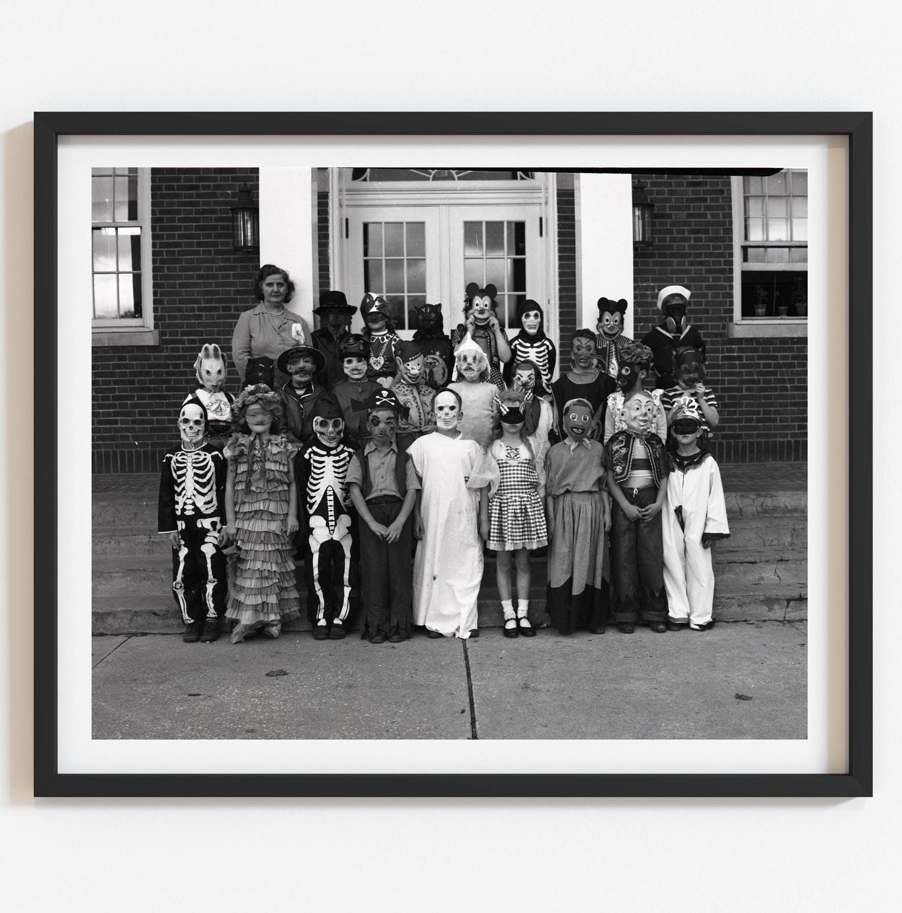 Funny 1950's Halloween Photo Print, Vintage-Inspired Art, Halloween Home Decor, Black and White Reproduction, Antique Interior, Select Size