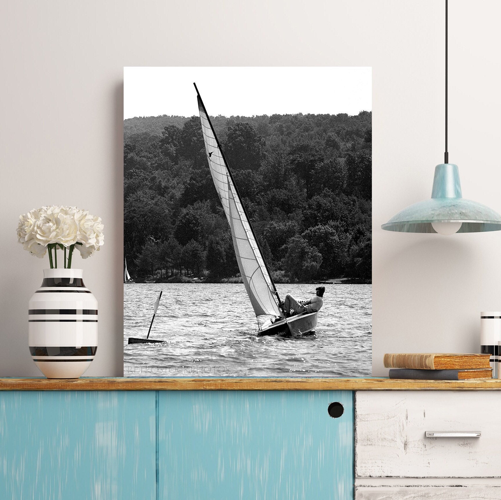 Vintage 1946 Sailing Regatta Photo Print, Retro Lake House Wall 