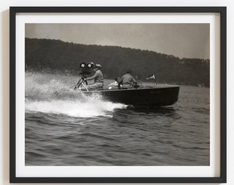 Unique vintage Chris Craft motorboat photo print, Black and white custom print, Select size