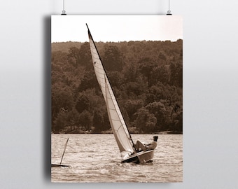 1940s Sailboat Regatta Photo Print, Retro Coastal Lake House Decor, Black & White or Sepia