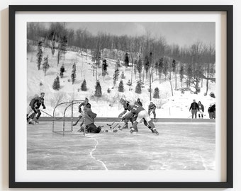1930s Hockey Photo: Retro Black and White Winter Sports Art