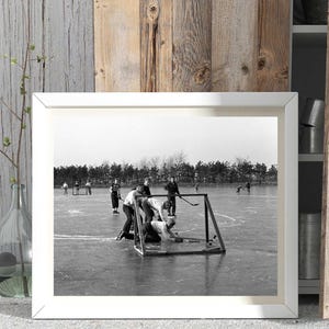 1950s Vintage Hockey Photo: Black and White Ice Action Print, Winter Wall Art image 4
