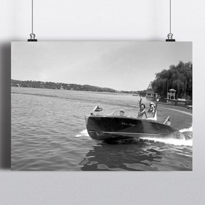 Photo print, Fun unique 1950's motorboat photo print, High-quality custom reproduction, Select size, Lake house wall art