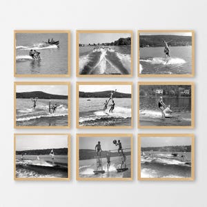 Vintage Water Skiing Photos: 9 Black & White Retro Watersports Prints for Lake House Wall Art Decor