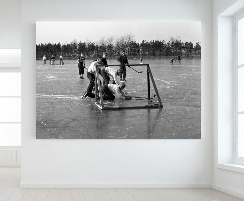1950s Vintage Hockey Photo: Black and White Ice Action Print, Winter Wall Art image 5