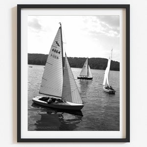 Vintage Sailboat Regatta Photo Print: 1940s Lake Home Decor
