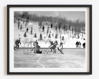 Vintage Hockey Photo Print: 1938 Black and White Reprint