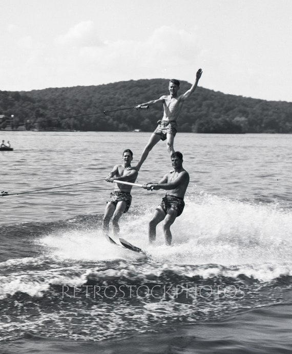 Vintage Waterskiing Pyramid Photo Unique Black And White Wall Etsy