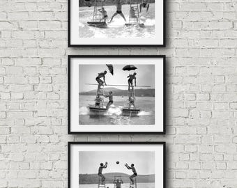 Vintage Water Skiing Photo Set: 1930s Lake House Wall Art