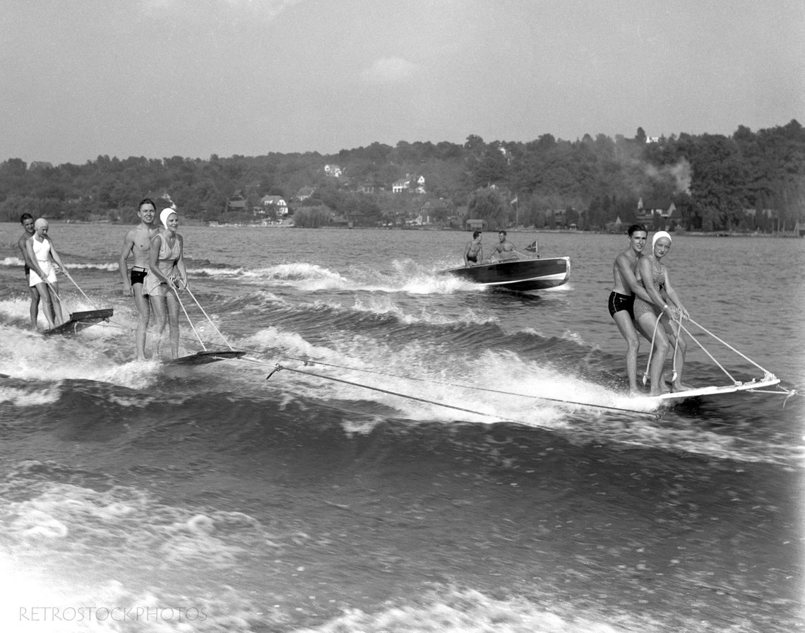 Vintage water skiing photos 1930's wall art set of 4 Etsy