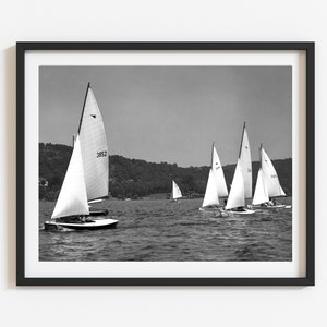 Vintage Sailboat Regatta Photo: Black and White Sailing Art Print