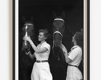 Equestrian Art, Vintage rustic decor, Country and farmhouse wall art, 1930's black and white photo print, Select size, Horse art gift