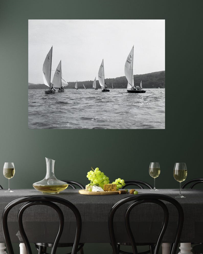 Arte náutico, impresión fotográfica vintage de regata de veleros, decoración de pared para casa de lago, reproducción personalizada en blanco y negro, seleccione el tamaño, decoración de verano para el hogar imagen 8