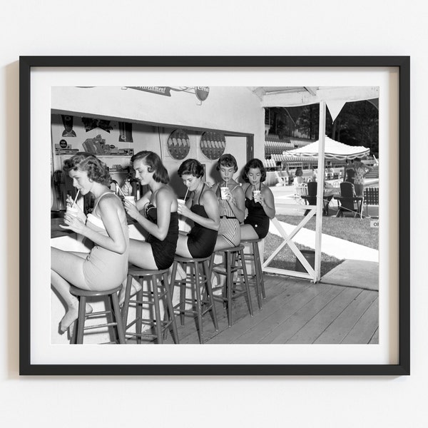 Vintage-inspired wall art, Swimsuit fashion photo print, Fun unique retro decor, Black and white custom print, Select size