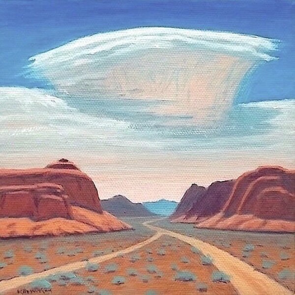 Utah - 'Junction Canyon' - original Landscape Painting - 6x6 - oil - desert - impressionist - turquoise - sky - clouds - Southwest art