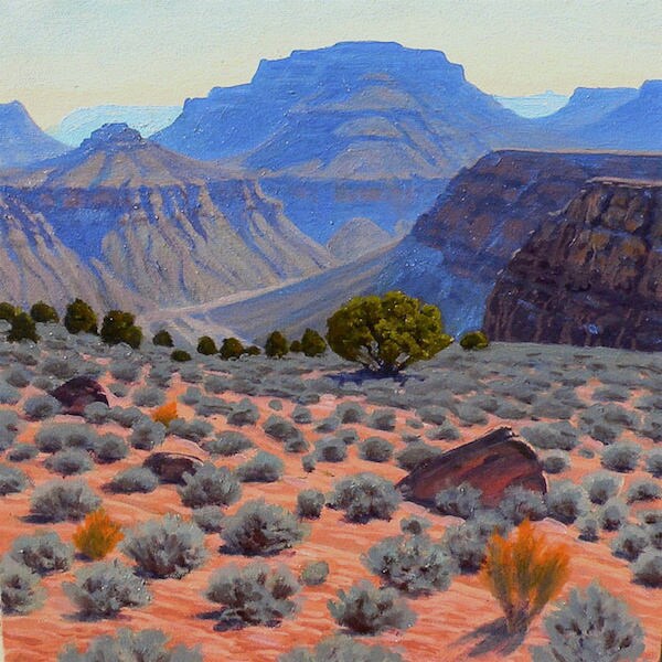 Grand Canyon 'Tonto Junipers' - original Landscape Painting - oil - Southwestern decor - desert painting - Arizona - square -cobalt blue