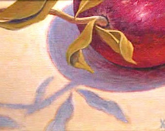 Kitchen art - 'Pomegranate Shadows' - original oil painting - red - fruit - food art - realistic - still life - small - 5x7