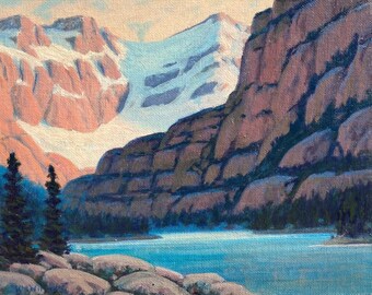 Mountain 'Edgars Lake' -  original Landscape Painting - oil - pink - lake painting - sunset - impressionist - western decor -wall art