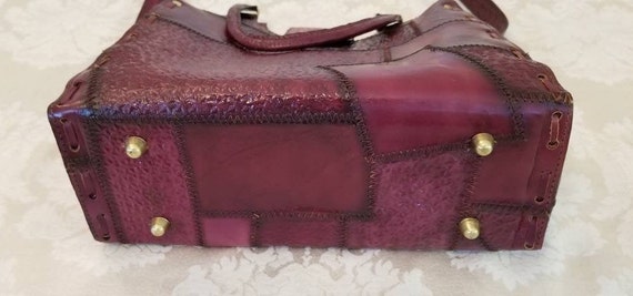 Vintage Rustic Patchwork Leather Tooled Bag with … - image 4