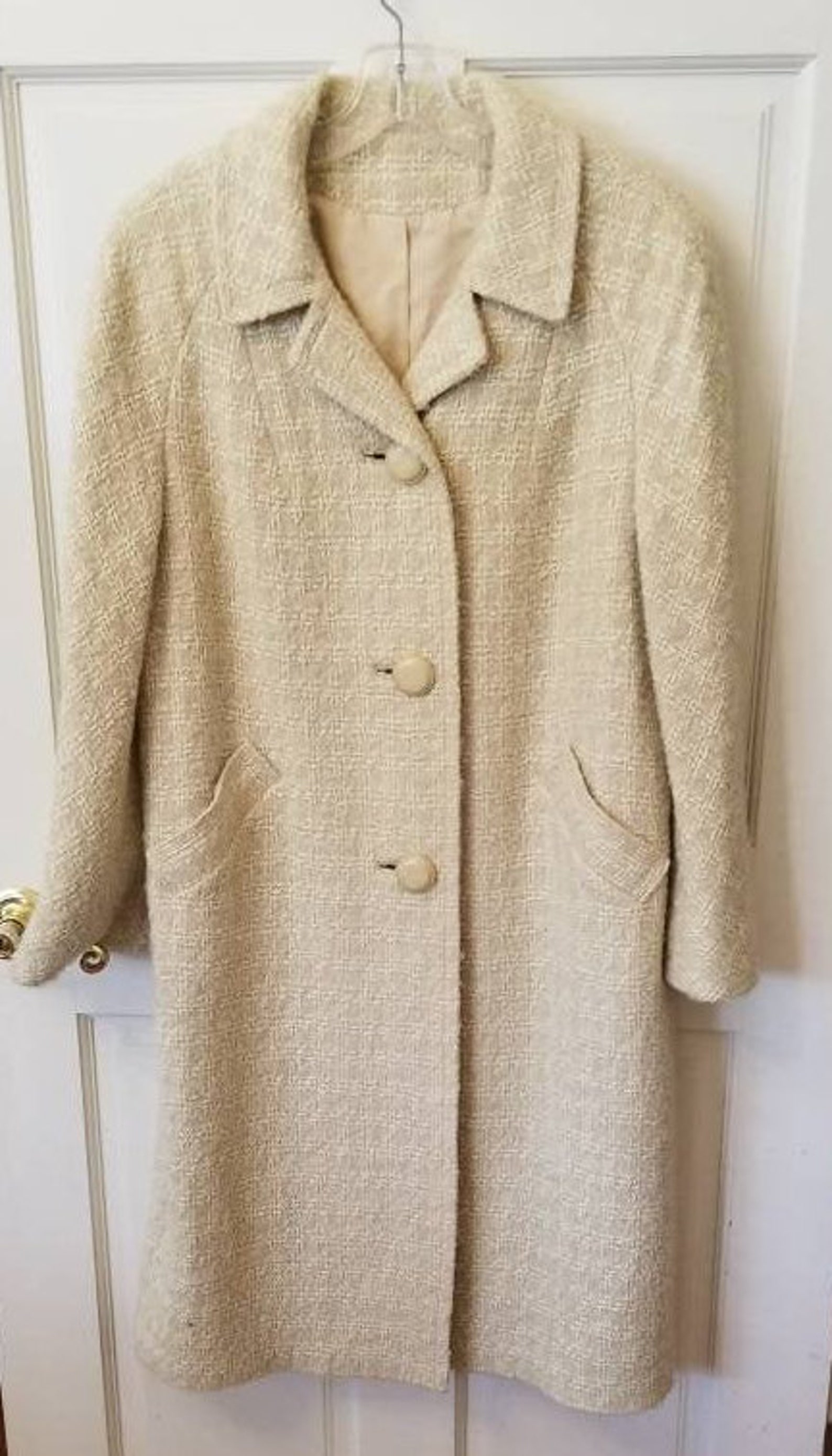 1950s Long Coat Betty Rose Beige Textured Wool Coat With Large | Etsy