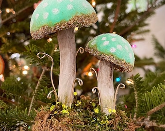 Blue Velvet Mushroom Christmas Tree Ornament