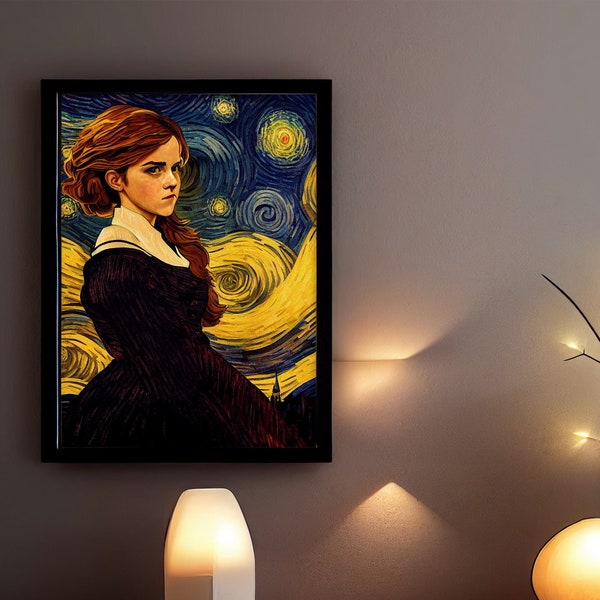 Hermione Granger Poster Emma Watson da Harry Potter dipinto da Van Gogh, gift for girls, starry nights