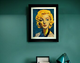 Marylin Monroe Poster Painting by Van Gogh Style, perfect gift for her