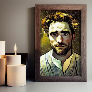 Robert Pattinson Poster Print, Painted by Van Gogh, gift for her
