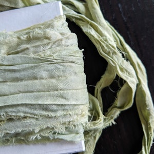 Soft Green, Naturally Dyed Satin Silk Sari Ribbon, 5 yards ea.