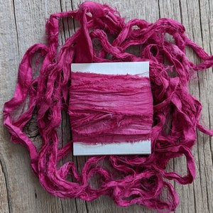 Hot Pink, Naturally Dyed Satin Silk Sari Ribbon, 5 yards ea.
