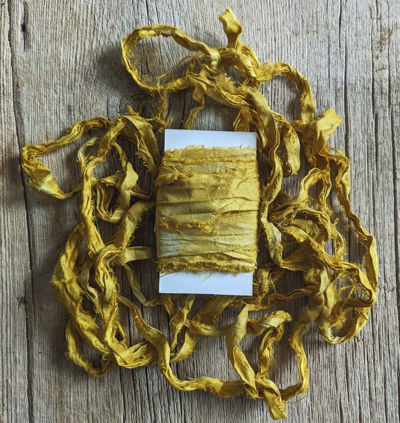 Citrine, Naturally Dyed Satin Silk Sari Ribbon, 5 yards. image 1
