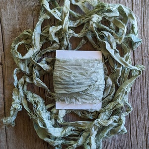 Iris Green, Naturally Dyed Satin Silk Sari Ribbon, 5 yards ea.