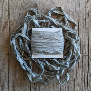 Sea Mist, Naturally Dyed Satin Silk Sari Ribbon, 5 yards ea.