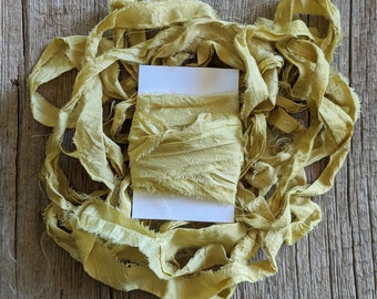 Limey Yellow, Naturally Dyed Satin Silk Sari Ribbon, 5 yards ea.