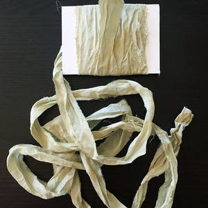 Green Seed, Plant Dyed Satin Silk Sari Ribbon, 5 yards ea.