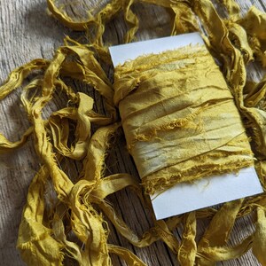 Citrine, Naturally Dyed Satin Silk Sari Ribbon, 5 yards. image 2