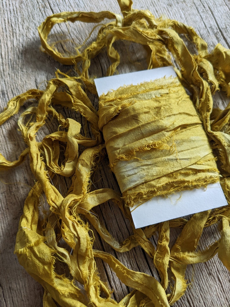 Citrine, Naturally Dyed Satin Silk Sari Ribbon, 5 yards. image 2