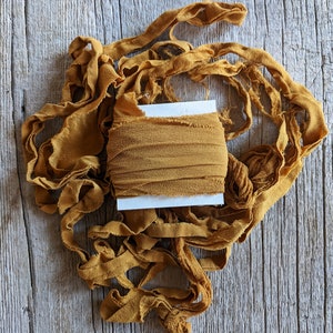 Caramel, Naturally Dyed Chiffon Silk Sari Ribbon, 5 yards ea. image 2
