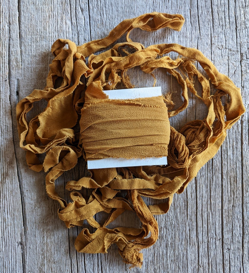 Caramel, Naturally Dyed Chiffon Silk Sari Ribbon, 5 yards ea. image 2