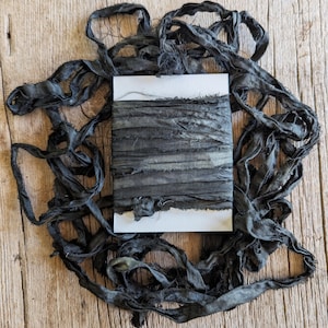 Black Watch, Naturally Dyed Satin Silk Sari RIbbon, 5 yards ea.