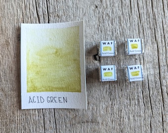 Acid Green, Handmade Watercolor Paint, Half Pan