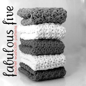 Crochet Dishcloth Pattern Bundle of 5, Easy Quick Cotton Washcloth Set, Reusable Kitchen Cloths, Worsted Weight Yarn, PDF Download