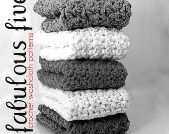 CROCHET PATTERN dishcloth washcloth ⨯ bundle ⨯ worsted weight cotton ⨯ easy quick cloth ⨯ PDF download ⨯ Fabulous Five by Repeat After Me