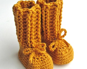 CROCHET PATTERN ⨯ Baby Booties, Tall Cable Cuff ⨯ 3 sport weight yarn ⨯ PDF Digital Download