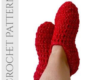 Christmas Crochet Slippers Pattern PDF, Cozy Bulky Yarn House Slippers, Easy Beginner Winter Gift Crochet