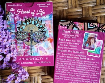 Heart of Life Inspiration Cards ~ Leaning in to take a Deep Breath of Life ~ Dragonfly, Hummingbird, Cat, Celebration, Oracle Deck, Compass