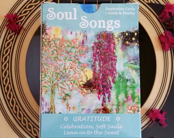Seele Songs Inspiration Karten ~ Tune In, um Körper, Geist, Herz und Leben ~ Dankbarkeit, Orakel Deck, Kunstdruck, Musik-Playlist, Tanz, Meditation