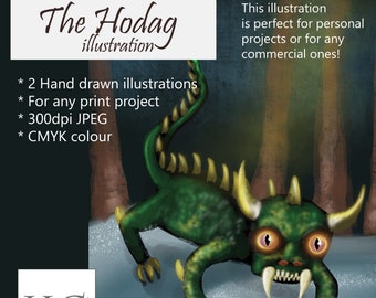 The Hodag hand drawn illustration with 2 colorways  to print and frame or for use in design, scrapbooking and illustration projects!