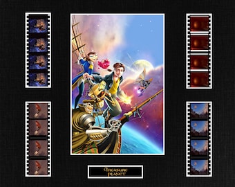 Expositor celular de película de edición limitada, raro y genuino de Disney's Treasure Planet, con 4 tiras de la película montadas y listas para enmarcar.