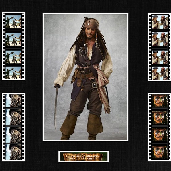 Very rare Pirates of the Caribbean Dead Mans Chest Jack Sparrow mounted Film Cell strips 8x10 display from the movie  the perfect gift!